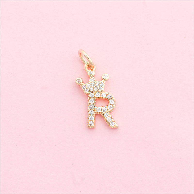 真鍮文字 R 象嵌ジルコン チャーム ペンダント アクセサリー 10x17mm 10 個