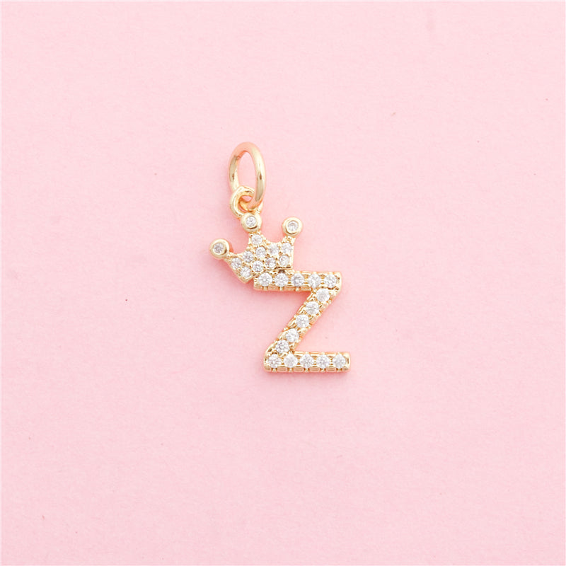Brass Letter Z Inlaid Zircon Charms Pendants Accessories 11x17mm 10pcs