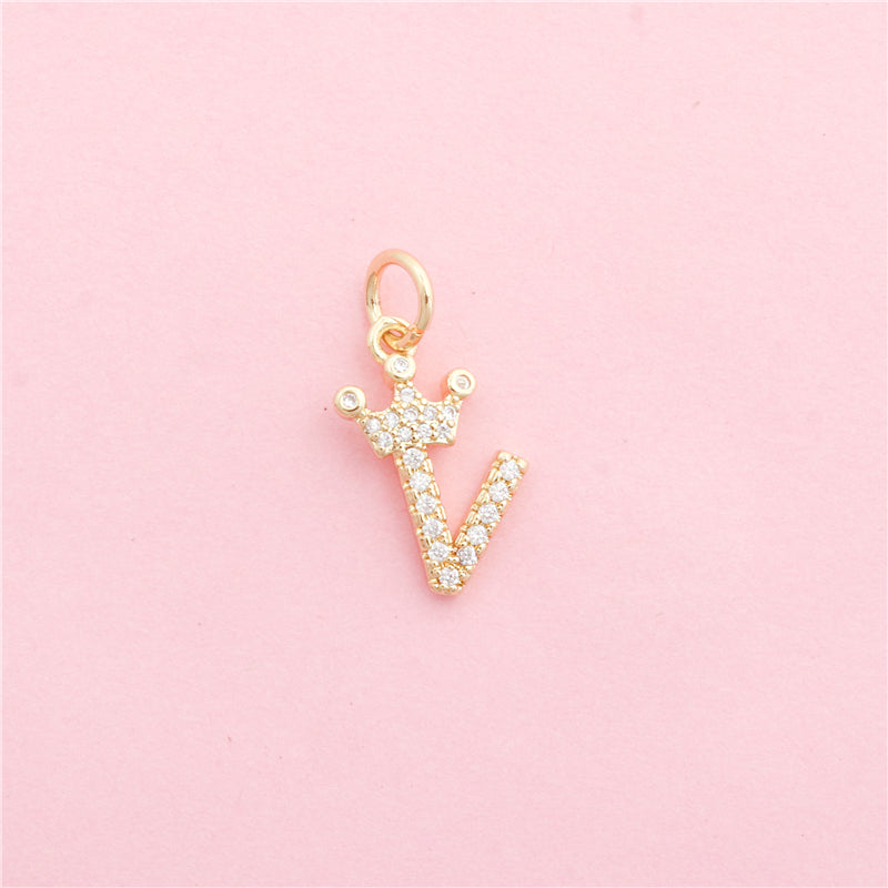 Messing-Buchstabe V mit eingelegtem Zirkon-Anhänger, Zubehör, 12 x 17 mm, 10 Stück