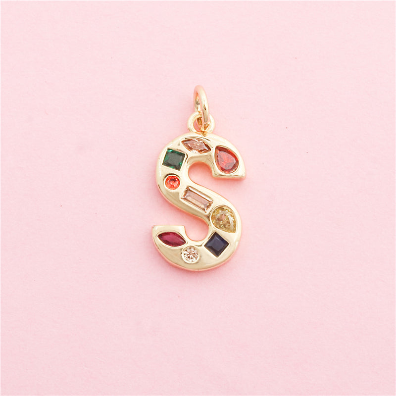 Acessórios de pingentes de encantos de letra S de latão 12x21mm 10pcs