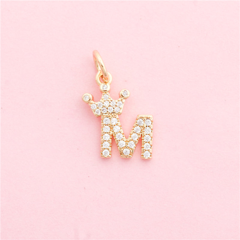 Brass Letter M Inlaid Zircon Charms Pendants Accessories 13x16mm 10pcs