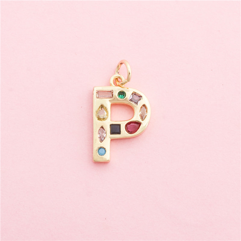 真鍮文字 P チャーム ペンダント アクセサリー 13x20mm 10 個