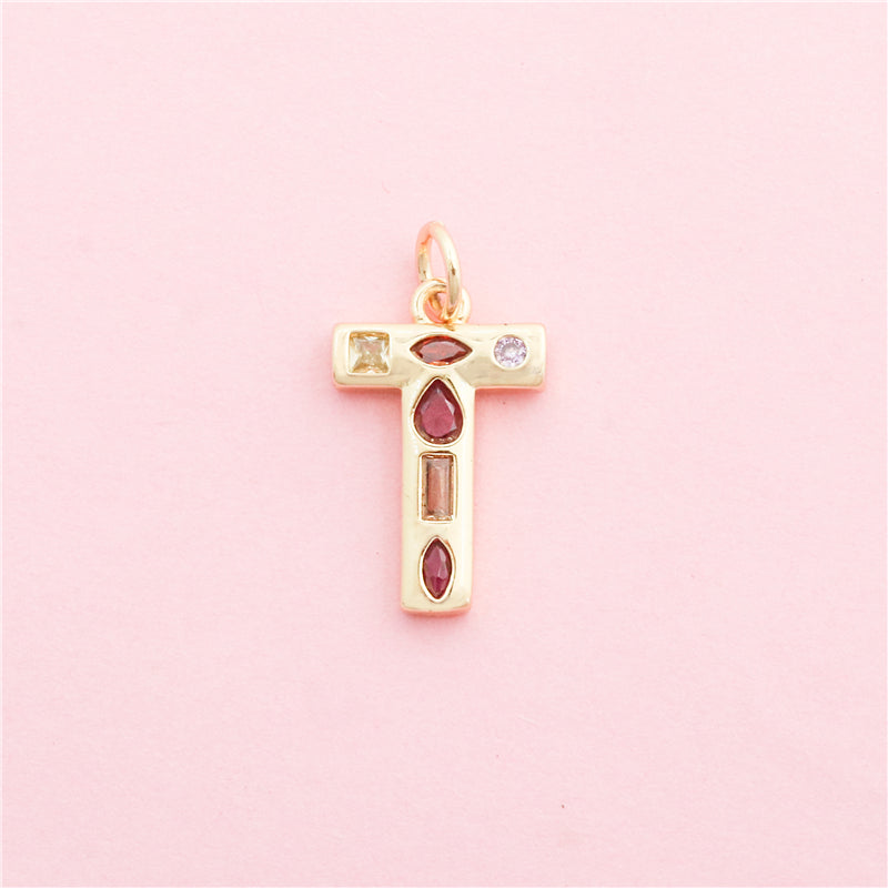 Acessórios de pingentes de encantos de letra T de latão 13x20mm 10pcs