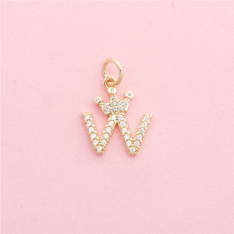 Latón Letra W Incrustaciones Zircon Charms Colgantes Accesorios 15x17mm 10pcs
