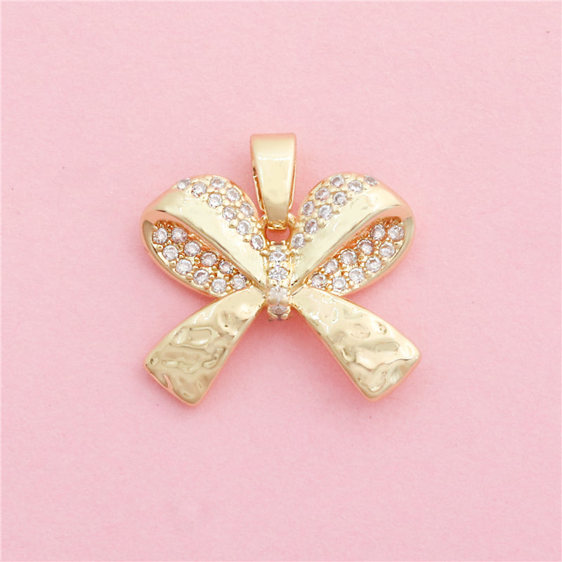 真鍮 蝶ネクタイ チャーム ペンダント アクセサリー 19x16mm 10個