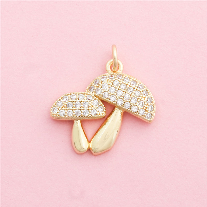 真鍮 マッシュルーム チャーム ペンダント アクセサリー 20x19mm 10個