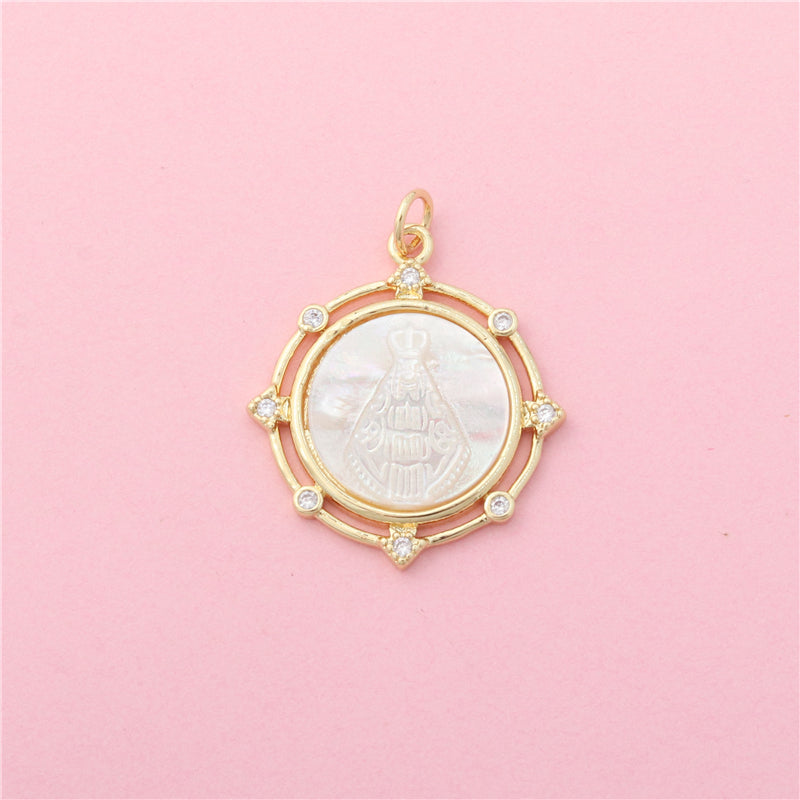 Brass Charms Pendants Accessories Pearl Shell Round 24x26mm 10pcs