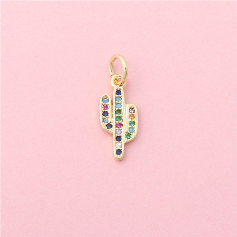 Charms de latón Accesorios colgantes Forma de cactus 7x17 mm 10 piezas