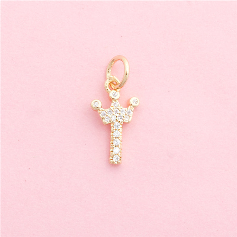 Pingentes de zircão embutidos com letra I de latão acessórios 9x16mm 10 unidades