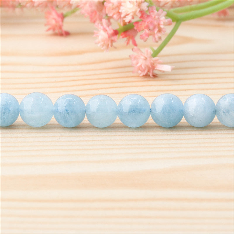 Natürliche Aquamarin-3A-Perlen, rund, 8 mm, Loch 1 mm, ca. 50 Stück, 39 cm Strang