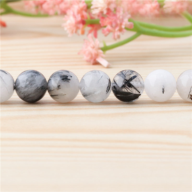 Бусины из натурального черного рутилированного кварца круглые 8мм отв. 1мм примерно 50шт длина 39см