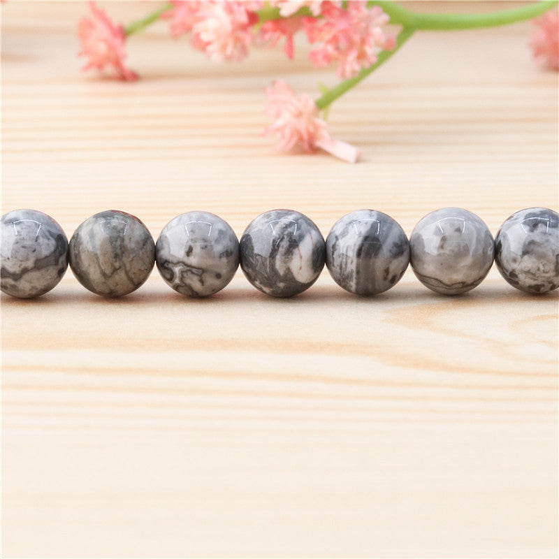 Natural Grey Picture Beads Round 8mm Hole 1mm about 50pcs 39cm strand