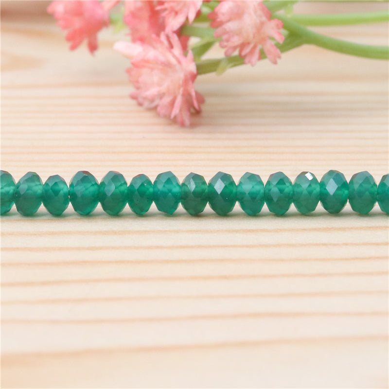 Perles d'agate verte naturelle boulier facette 3x4mm trou 0.6mm environ 136pcs 39cm sur fil