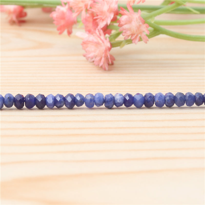 天然ソーダライトビーズそろばん ファセット 2x3mm 穴長径 0.6mm 約179個 39cm 連