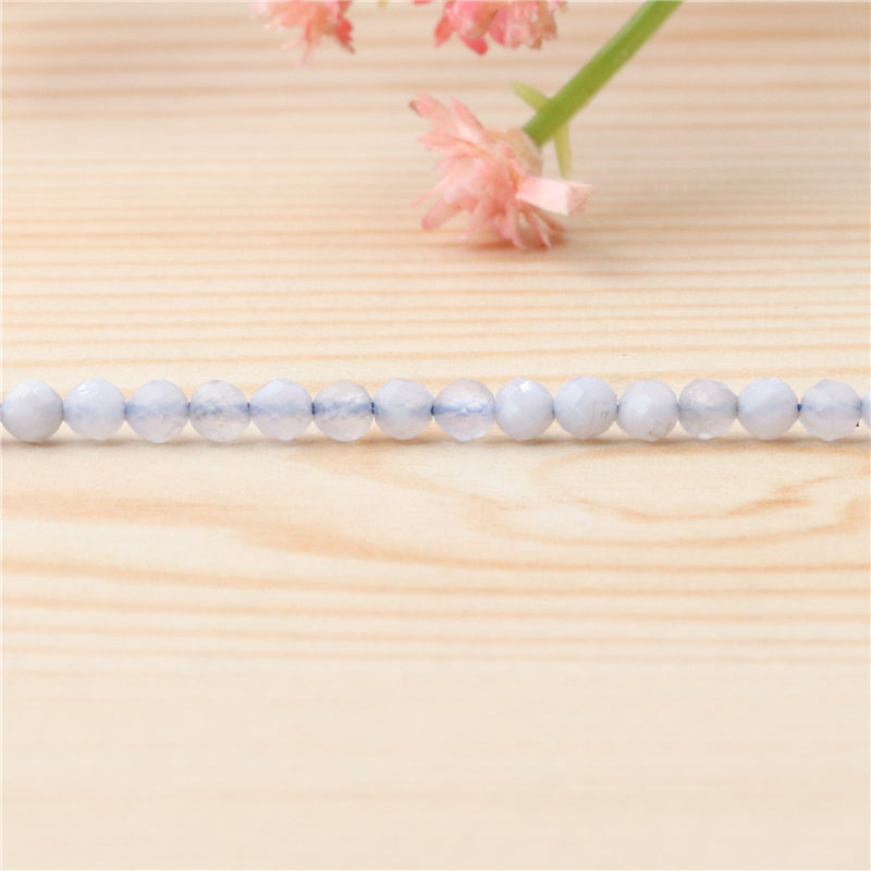 Natürliche blaue Chalcedon-Perlen, rund, facettiert, 2 mm, Loch 0,5 mm, ca. 174 Stück, 39 cm Strang