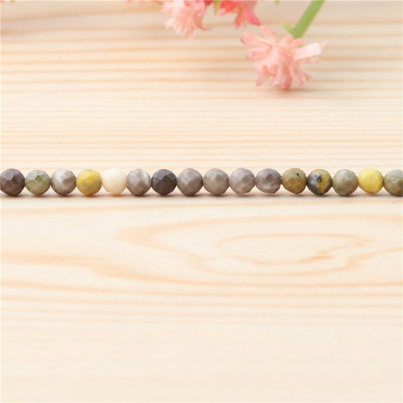 Natürliche Hummelperlen, rund, facettiert, 3 mm, Loch 0,5 mm, ca. 127 Stück, 39 cm Strang