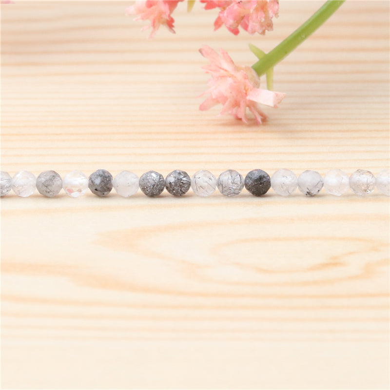 Contas rutiladas de quartzo preto natural redondas facetadas 4mm furo 0,6mm cerca de 102pcs 39cm fio