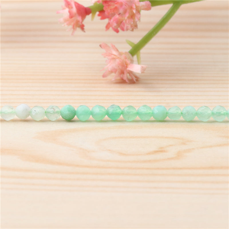 Natürliche australische Jadeperlen, rund, facettiert, 2 mm, Loch 0,5 mm, ca. 174 Stück, 39 cm Strang