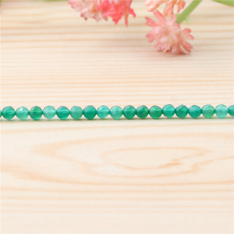 Natürliche grüne Achatperlen, rund, facettiert, 2 mm, Loch 0,5 mm, ca. 174 Stück, 39 cm Strang