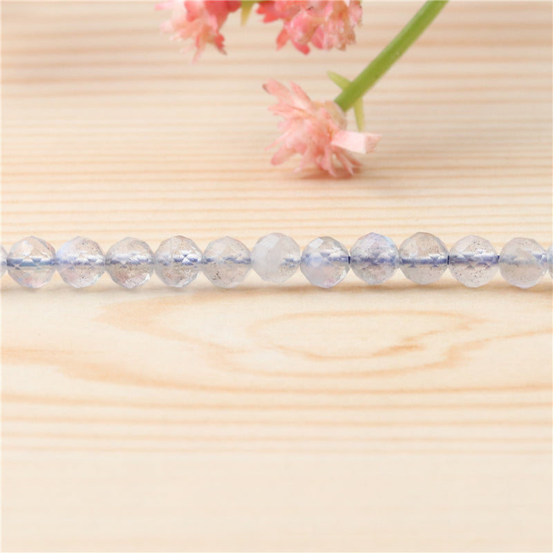 Бусины из натурального лабрадорита круглые граненые диаметр 4мм отв. 0.6мм примерно 102шт длина 39см