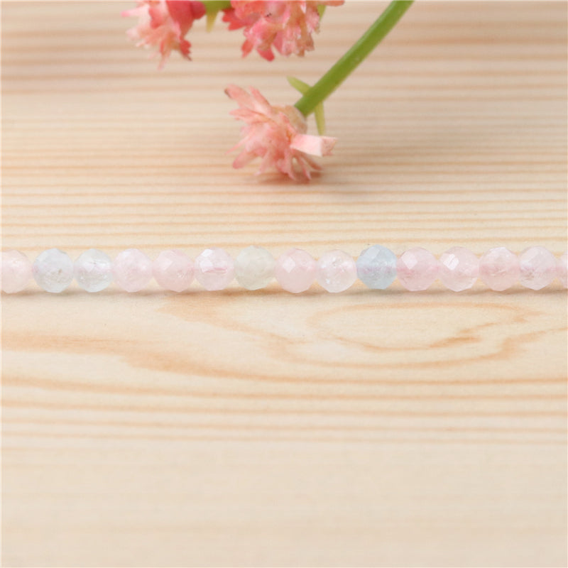 Natürliche Morganit-Perlen, rund, facettiert, 2 mm, Loch 0,5 mm, ca. 174 Stück, 39 cm Strang