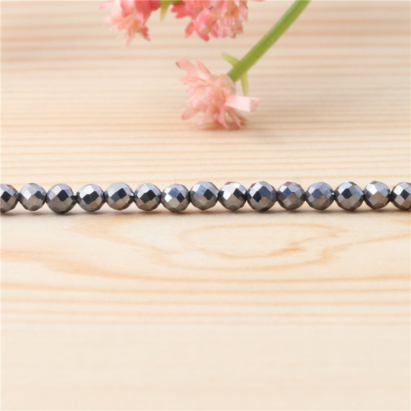 Natürliche Terahertz-Perlen, rund, facettiert, 2 mm, Loch 0,5 mm, ca. 174 Stück, 39 cm Strang