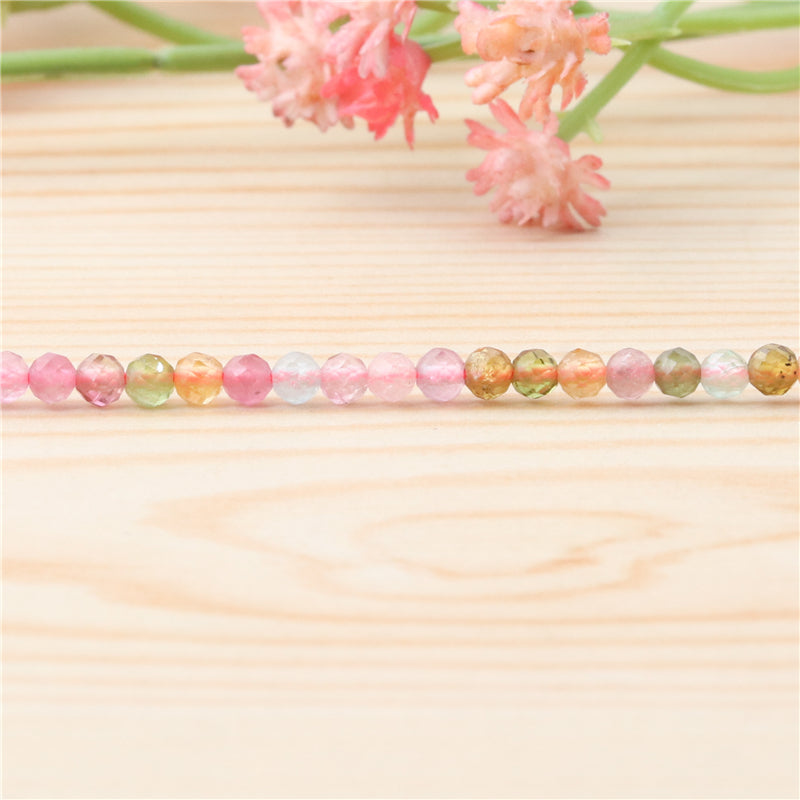Natural Tourmaline Beads Round Faceted 3mm Hole 0.5mm about 127pcs 39cm strand