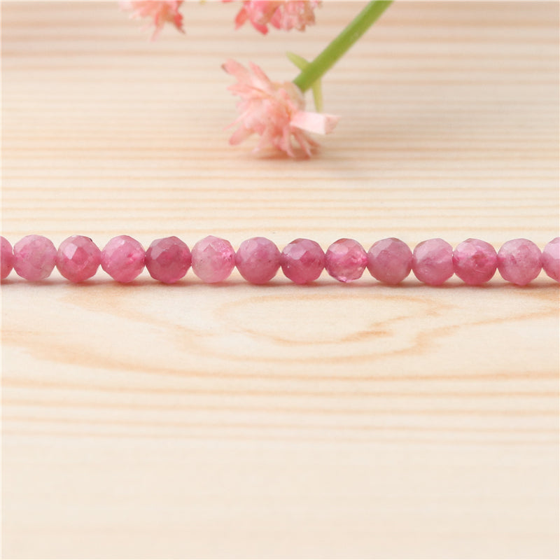 ナチュラルピンクトルマリンビーズ ラウンドファセット 3mm 穴長径 0.5mm 約127個 39cm ストランド