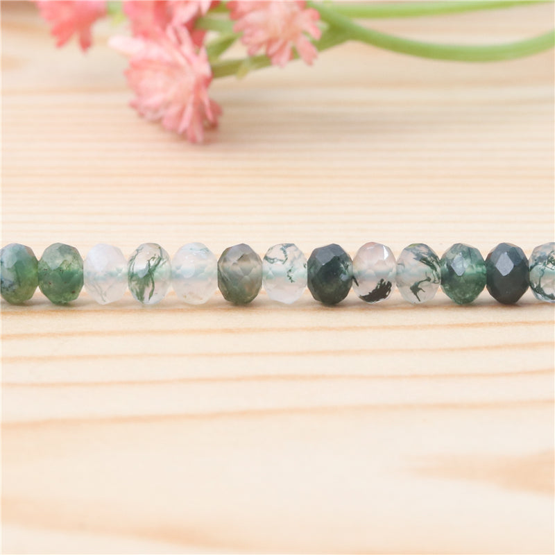 Perles d'agate mousse naturelle boulier à facettes 3x4mm trou 0.6mm environ 136pcs 39cm sur fil