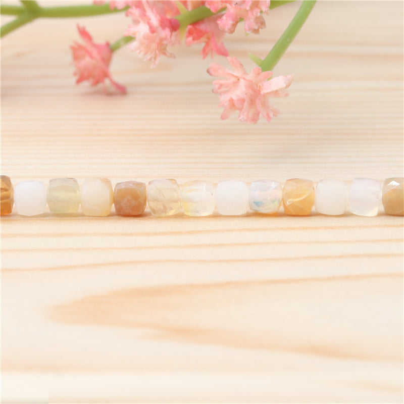Natural Opal Beads Faceted Cube 4mm Hole 0.6mm about 93pcs 39cm strand
