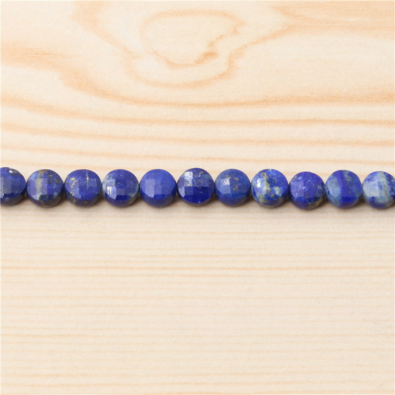 天然ラピスラズリ ビーズ フラットラウンド ファセット 6mm 穴長径 0.8mm 約68個 39cm 連