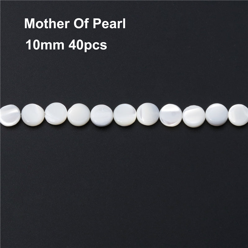 Natural Mother Of Pearl Shell Flat Round Beads 10mm Hole 0.8mm about 40pcs 39cm strand