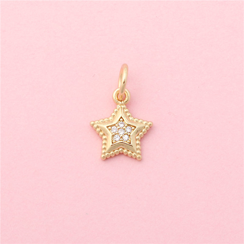 Acessórios de pingentes de amuletos de latão formato de estrela de cinco pontas 10x12mm 10pcs