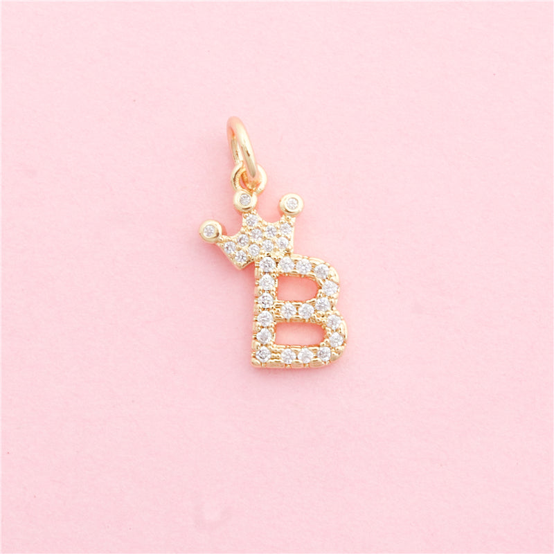 Brass Letter B Inlaid Zircon Charms Pendants Accessories 10x17mm 10pcs