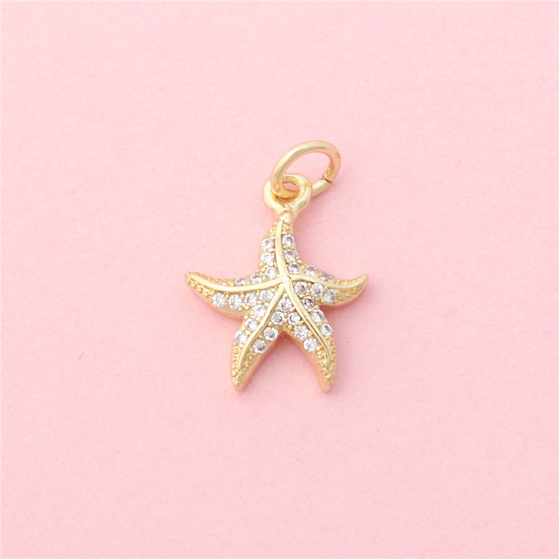 Latón Charms Colgantes Accesorios Forma Estrella de Mar 12x14mm 10pcs