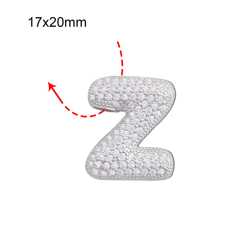 Acessórios de pingentes de amuletos letra Z de latão 17x20mm 10 unidades
