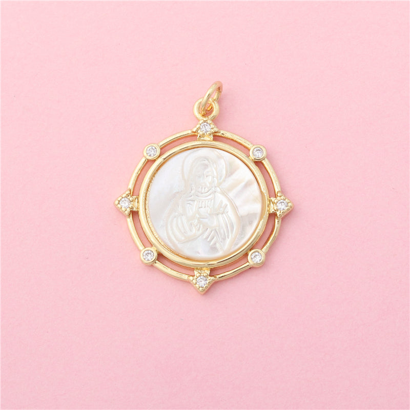 Brass Charms Pendants Accessories Pearl Shell Round 24x26mm 10pcs