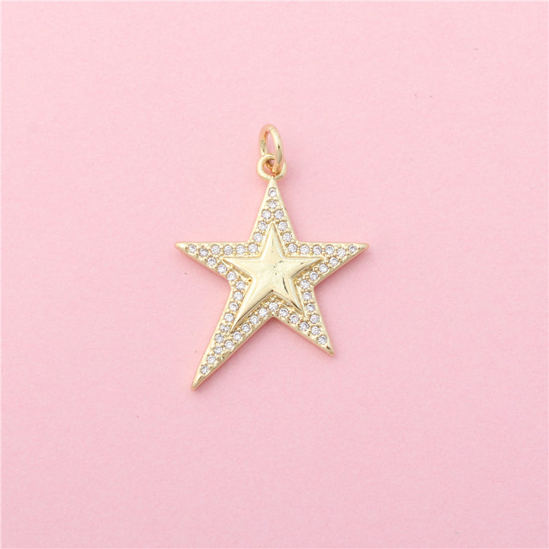 Brass Charms Pendants Accessories Five Pointed Star Shape 21x22mm 10pcs