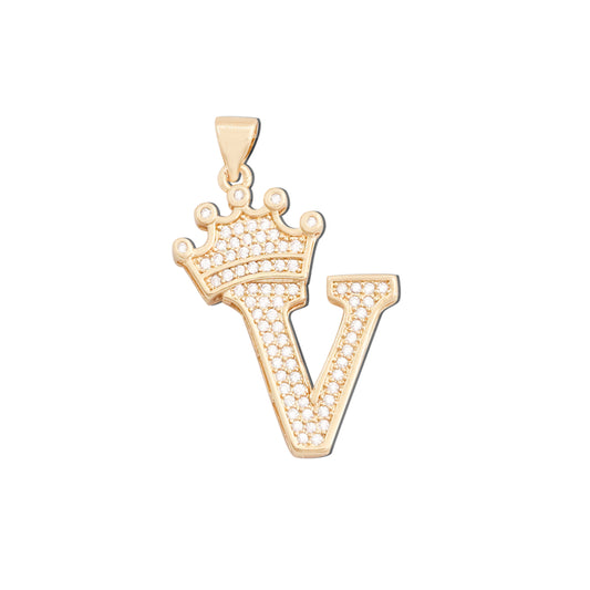 Acessórios de pingentes de amuletos de letra V de latão 21x28mm 10pcs