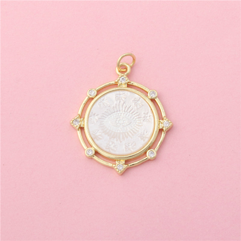 Brass Charms Pendants Accessories Pearl Shell Round 24x26mm 10pcs