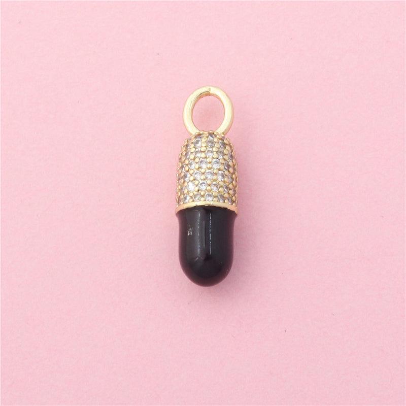 Brass Charms Pendants Accessories Black Color Capsule Shape 7x22mm 10pcs