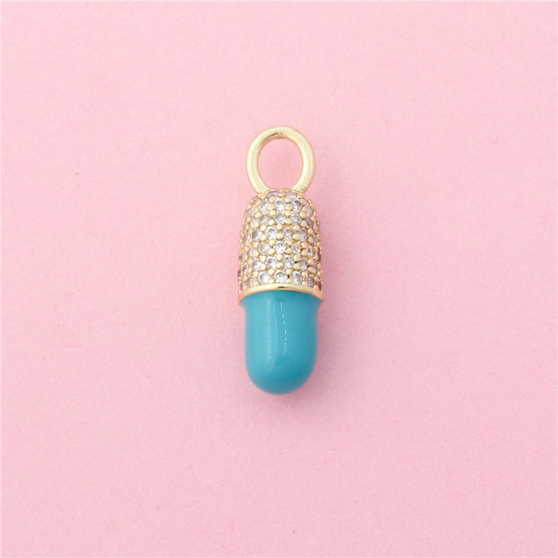 Pendenti Charms in Ottone Accessori Colore Blu Forma Capsula 7x22mm 10pz