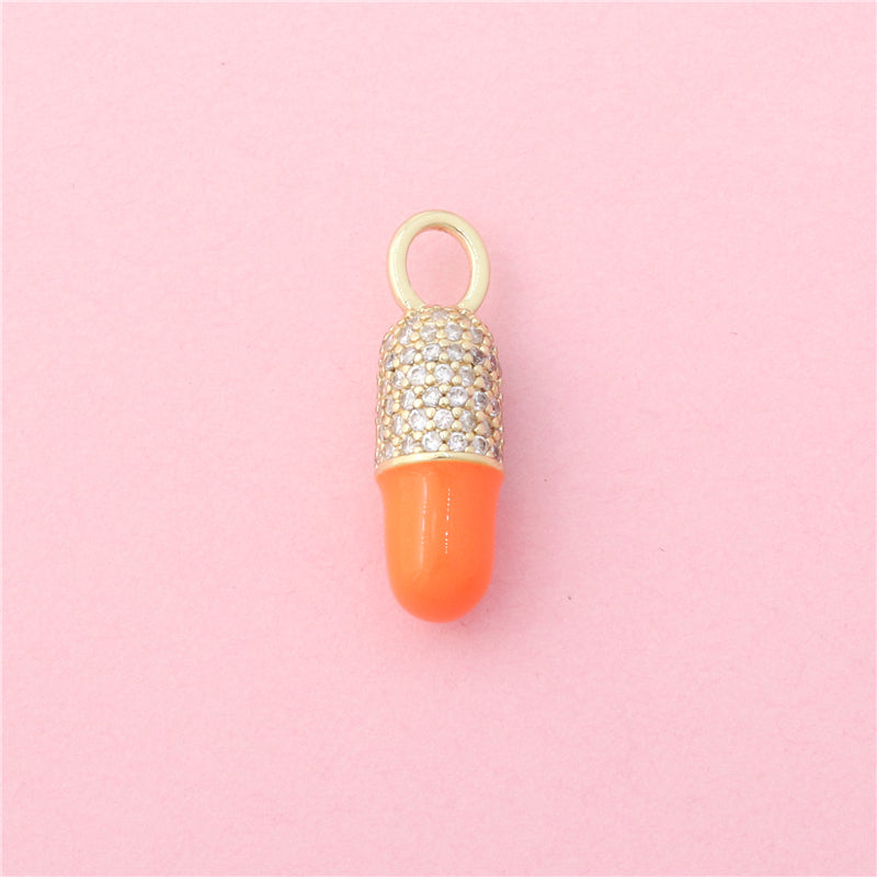 Breloques en Laiton Pendentifs Accessoires Couleur Orange Forme Capsule 7x22mm 10pcs