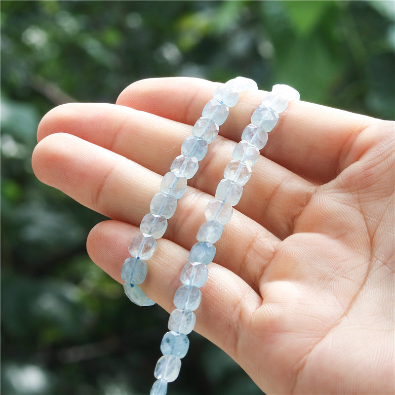 Natural Aquamarine Beads Flat Square Faceted 6mm Hole 0.8mm about 65pcs 39cm strand