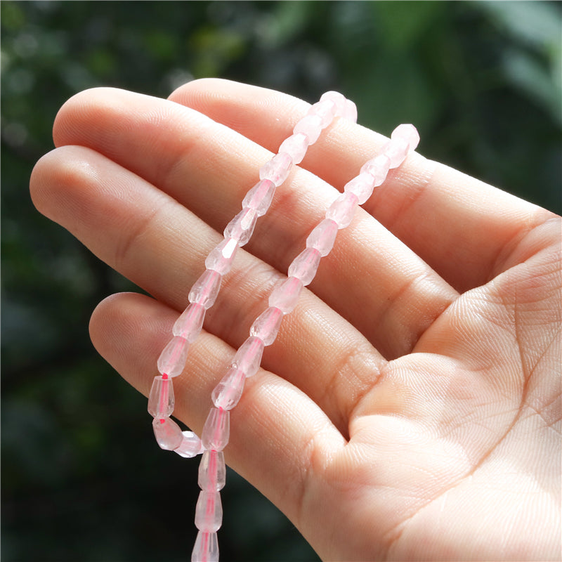 Natural Rose Quartz Beads Briolette Faceted 4x6mm Hole 1mm about 63pcs 39cm strand