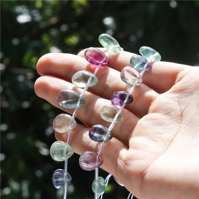 Natural 7A Fluorite Beads Flat Drop 9x12mm Hole 0.8mm about 17pcs 20cm strand