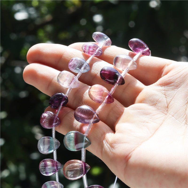 Natural 7A Fluorite Q Beads Flat Drop 10x14mm Hole 0.8mm about 14pcs 20cm strand