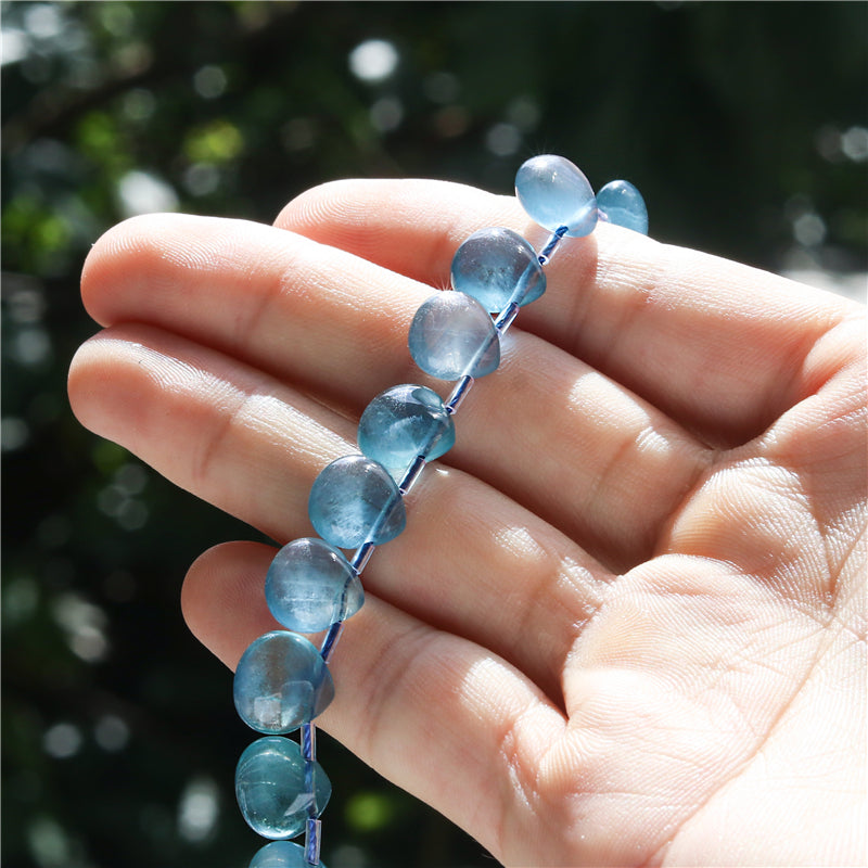 Natural 7A Blue Fluorite Beads Flat Drop 10mm Hole 0.8mm about 20pcs 20cm strand