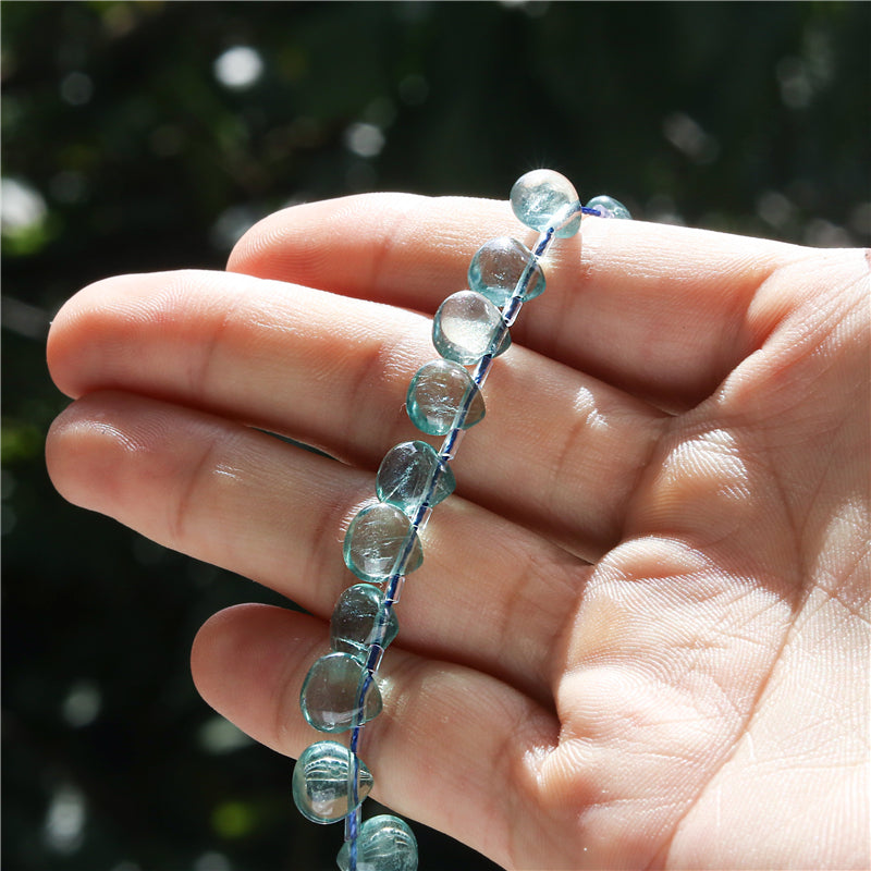 Natural 7A Blue Fluorite Beads Flat Drop 8mm Hole 0.8mm about 25pcs 20cm strand