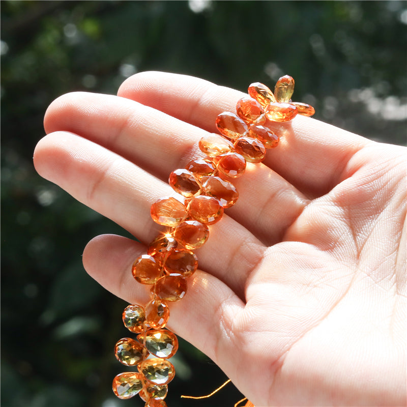 Natural 7A Yellow Citrine Beads Flat Drop Faceted 5-8x7-10mm Hole 0.6mm about 48pcs 20cm strand